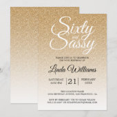 Gold Glitter Ombre 60 en Sassy 60th Birthday Kaart (Voorkant / Achterkant)