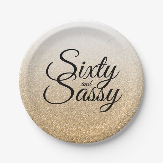 Gold Glitter Ombre 60 en Sassy 60th Birthday Papieren Bordje (Voorkant)