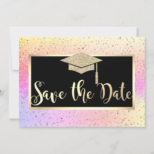 Gold Glitter Ombre Afstuderen slaat de datum op Save The Date (Voorkant)