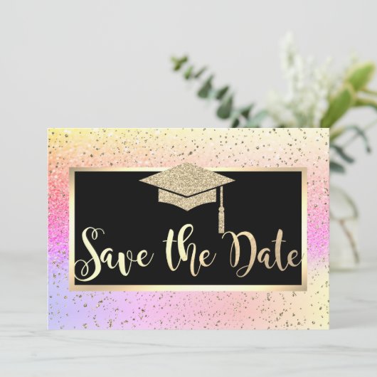 Gold Glitter Ombre Afstuderen slaat de datum op Save The Date (Staand voorkant)