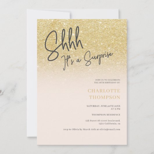 Gold glitter ombre roze fotoverrassing Sweet 16 Kaart (Voorkant)