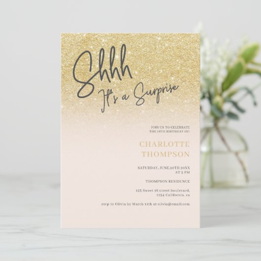 Gold glitter ombre roze fotoverrassing Sweet 16 Kaart (Staand voorkant)