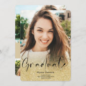 Gold glitter ombre script 4 foto's afstuderen aankondiging (Voorkant / Achterkant)