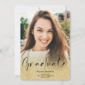 Gold glitter ombre script 4 foto's afstuderen aankondiging (Voorkant)
