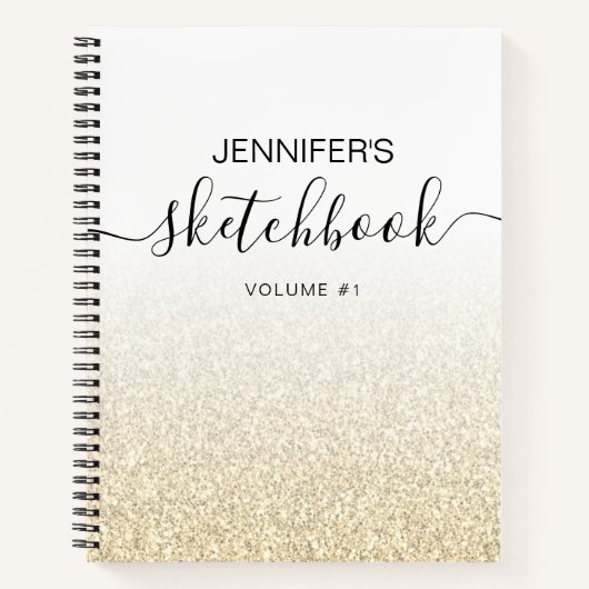 Gold Glitter Ombre Sketchbook Name Notitieboek (Voorkant)