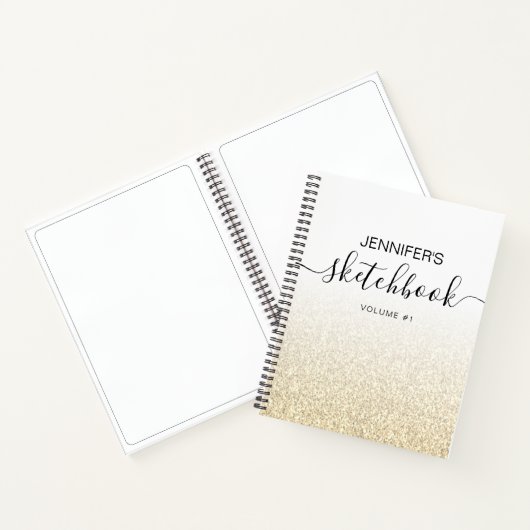 Gold Glitter Ombre Sketchbook Name Notitieboek (Binnen)