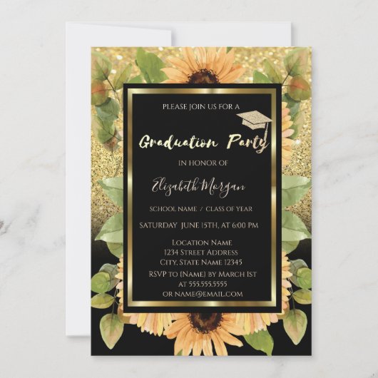 Gold Glitter Ombre Sunflower Kaart (Voorkant)
