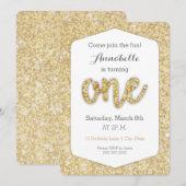 Gold Glitter "One" First Birthday Kaart (Voorkant / Achterkant)