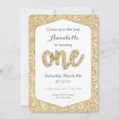 Gold Glitter "One" First Birthday Kaart (Voorkant)