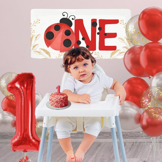 Gold Glitter ONE Ladybug Verjaardag Mini Banner