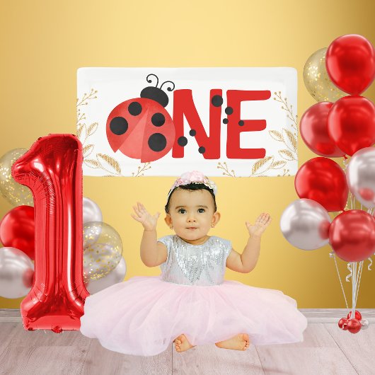Gold Glitter ONE Ladybug Verjaardag Mini Banner