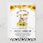 Gold Glitter One Sunflower Koe print 1 geboortedag Kaart (Voorkant)
