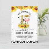 Gold Glitter One Sunflower Koe print 1 geboortedag Kaart (Staand voorkant)