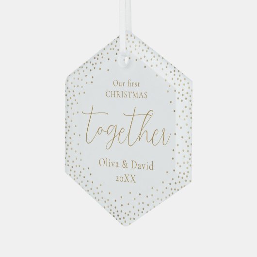 Gold Glitter Ons eerste kerstcadeauscript Glas Ornament (Voorkant links)