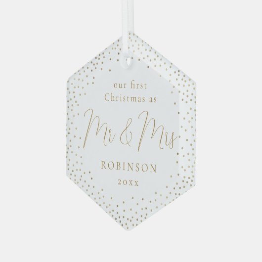 Gold Glitter Ons eerste kerstfeest Mr & Mrs Script Glas Ornament (Voorkant links)