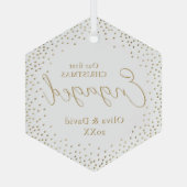 Gold Glitter Ons eerste kerstscript Glas Ornament (Achterkant)