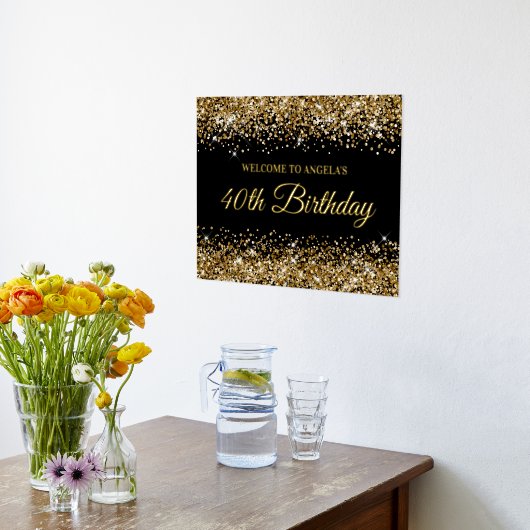 Gold Glitter op Black 40th Birthday Welkom Folie Afdrukken (Laag (Keuken))