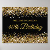 Gold Glitter op Black 40th Birthday Welkom Folie Afdrukken (Voorkant)
