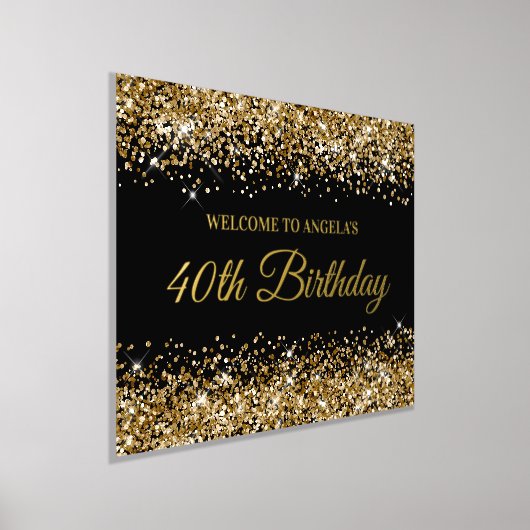 Gold Glitter op Black 40th Birthday Welkom Folie Afdrukken (Laagn)