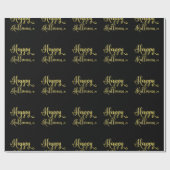 Gold Glitter op Black Happy Halloween Cadeaupapier (Vlak)