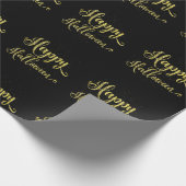 Gold Glitter op Black Happy Halloween Cadeaupapier (Hoek)