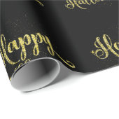 Gold Glitter op Black Happy Halloween Cadeaupapier (Rol Hoek)