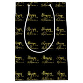 Gold Glitter op Black Happy Halloween Medium Cadeauzakje (Voorkant)
