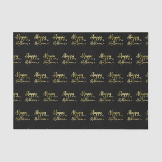 Gold Glitter op Black Happy Halloween Tissuepapier (Voorkant)
