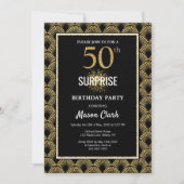 Gold Glitter op Black Surprise 50th Birthday Kaart (Voorkant)