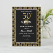 Gold Glitter op Black Surprise 50th Birthday Kaart (Staand voorkant)