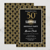Gold Glitter op Black Surprise 50th Birthday Kaart (Voorkant / Achterkant)