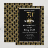Gold Glitter op Black Surprise 70th Birthday Kaart (Voorkant / Achterkant)