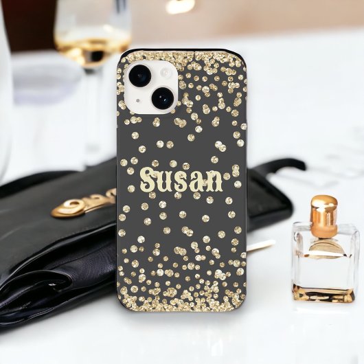 Gold Glitter op grijze persoonlijke naam Case-Mate iPhone Case