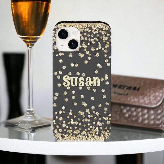 Gold Glitter op grijze persoonlijke naam Case-Mate iPhone Case