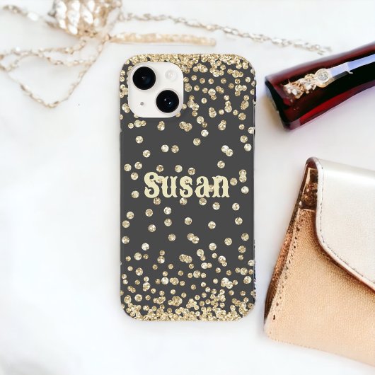 Gold Glitter op grijze persoonlijke naam Case-Mate iPhone Case