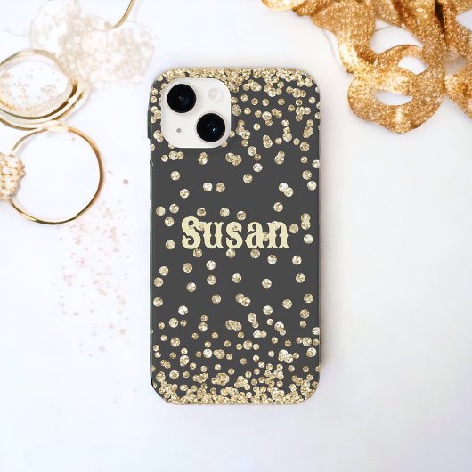 Gold Glitter op grijze persoonlijke naam Case-Mate iPhone Case