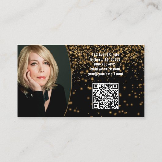 Gold Glitter op zwart, aangepaste QR-code voor fot Visitekaartje (Achterkant)