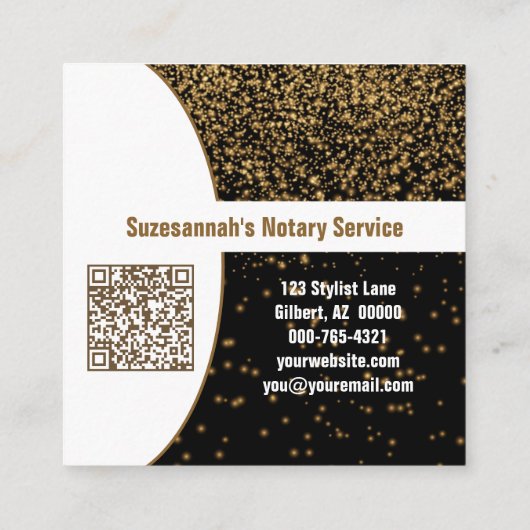 Gold Glitter op zwarte aangepaste QR-codenummer Vierkante Visitekaartje (Achterkant)