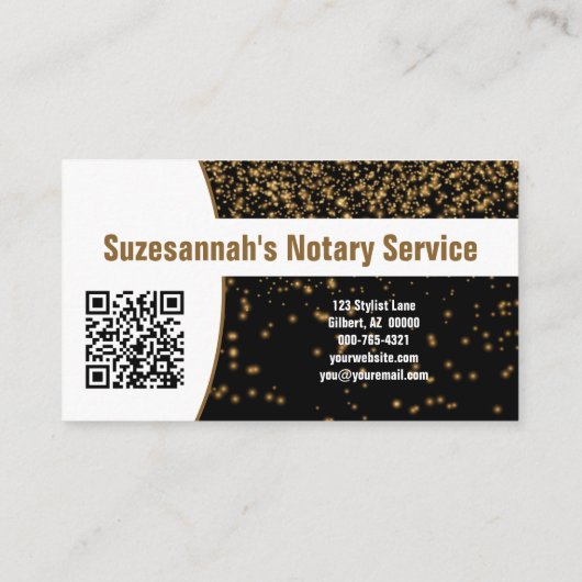 Gold Glitter op zwarte aangepaste QR-codenummer Visitekaartje (Achterkant)