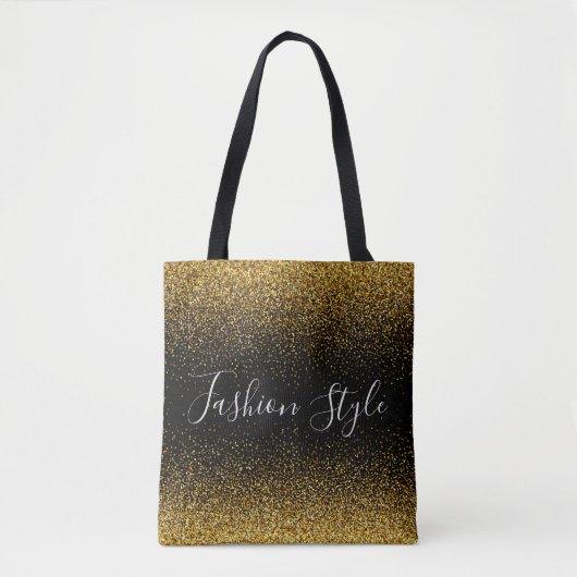 Gold Glitter op zwarte mode Tote Bag (Voorkant)