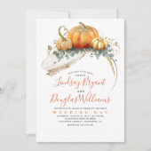Gold Glitter Oranje Pumpkins Elegant Fall Wedding Kaart (Voorkant)