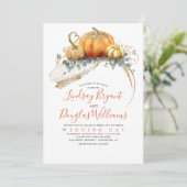 Gold Glitter Oranje Pumpkins Elegant Fall Wedding Kaart (Staand voorkant)