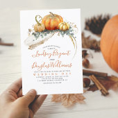 Gold Glitter Oranje Pumpkins Elegant Fall Wedding Kaart