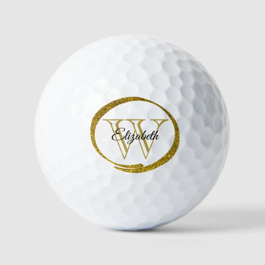 Gold Glitter Oval Initiaal Letter Monogram Naam Golfballen (Voorkant)