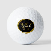 Gold Glitter Oval Monogram Black White Name Golfballen (Voorkant)