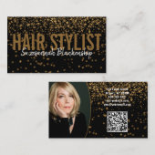 Gold Glitter Over Black Custom Photo QR Code Visitekaartje (Voorkant / Achterkant)