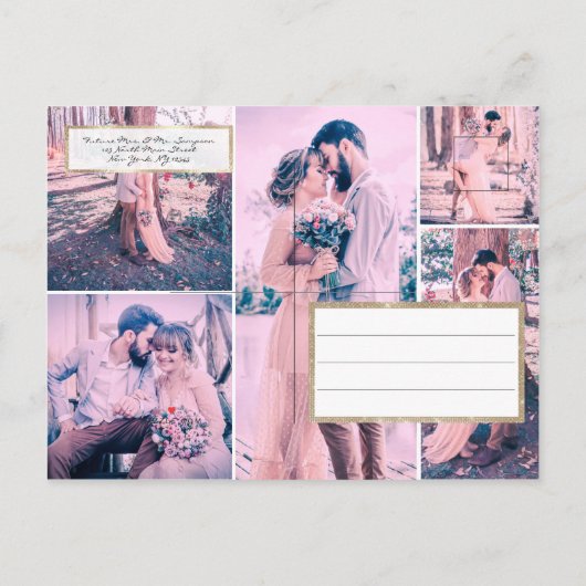 Gold Glitter Paar Fotocollage Opslaan van de Datum Aankondigingskaart (Achterkant)