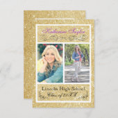 Gold Glitter Paars 3x5 Afstudeerder Aankondiging (Voorkant / Achterkant)