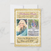 Gold Glitter Paars 3x5 Afstudeerder Aankondiging (Voorkant)