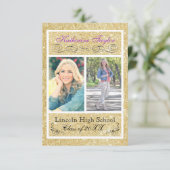 Gold Glitter Paars 3x5 Afstudeerder Aankondiging (Staand voorkant)